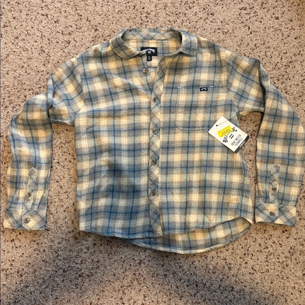 RVCA Blue and Tan Checkered Shirt Boys